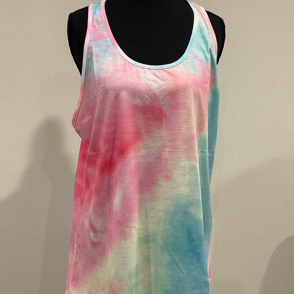 Pink and Green Sleeveless Relaxed Tank Top